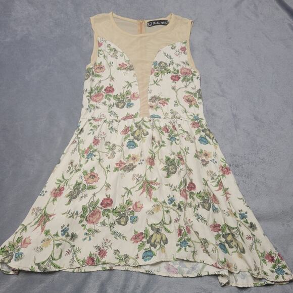 FOR LOVE & LEMONS Womens Medium Beige Lulu Floral Sheer Mesh Flared Mini Skater - Picture 2 of 13